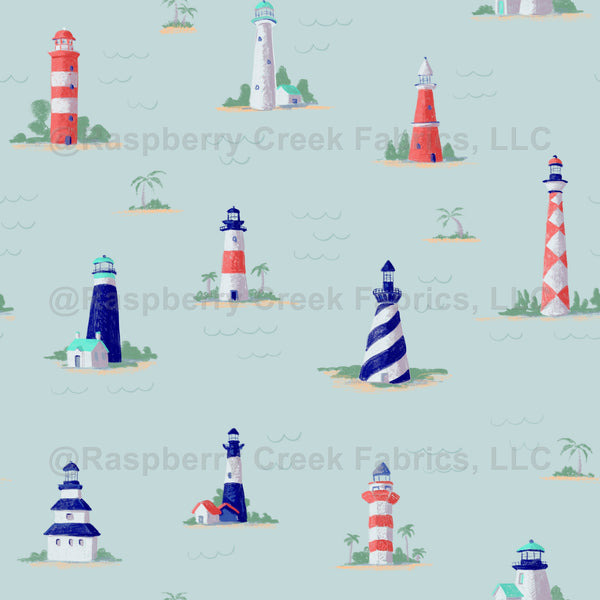 Lighthouse Raspberry Dressing Coastal Lighthouses - Raspberry Creek Fabrics
