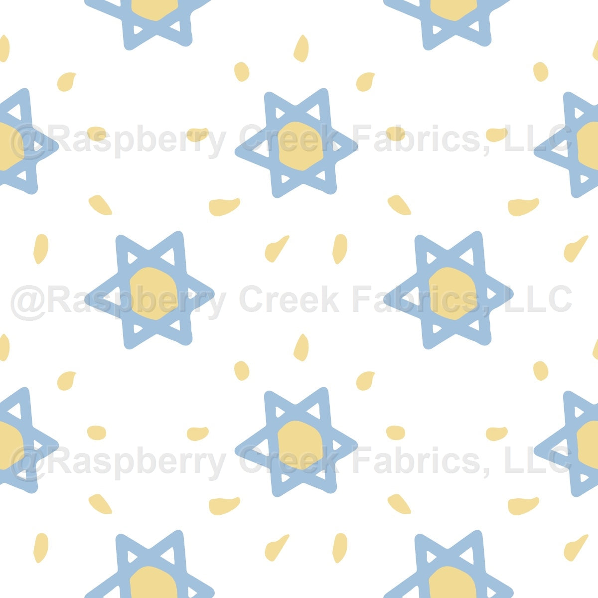 Hanukkah Collection Star of David pattern Fabric, Raspberry Creek Fabrics, watermarked