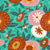 Big round flowers '60s style teal Image
