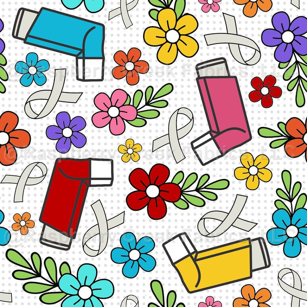 Asthma Inhalers and Grey Awareness Ribbons Colorful Floral - Raspberry ...