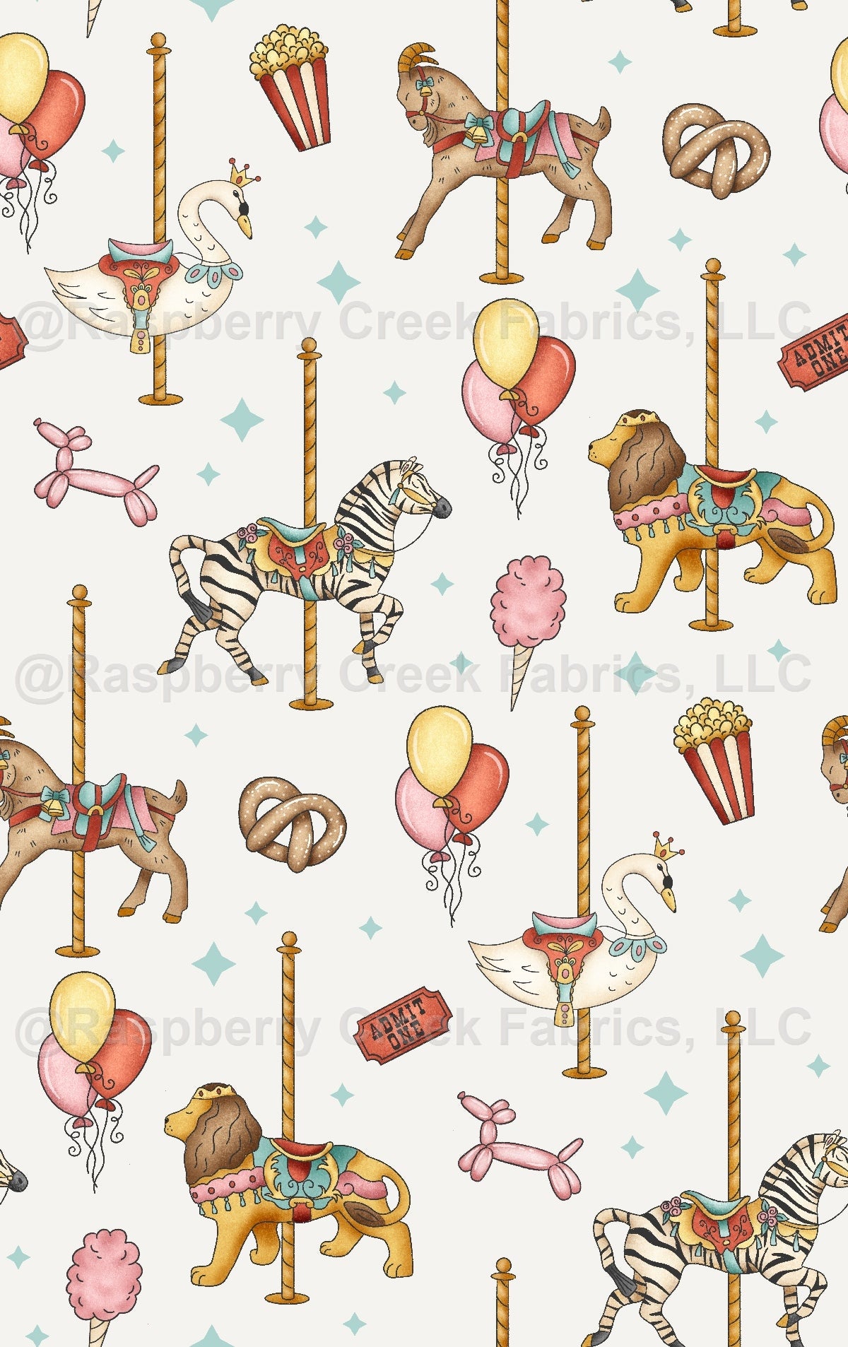 Carousel White Fabric, Raspberry Creek Fabrics, watermarked
