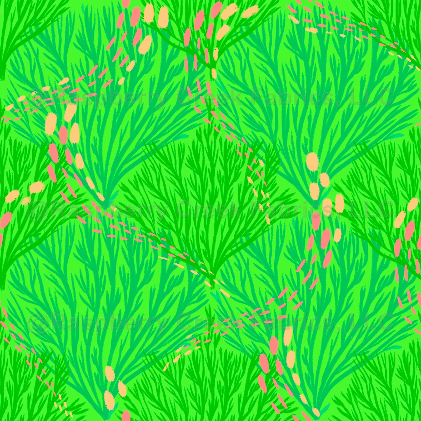 neon, safe swim, green, movement, ocean, coral, seaweed, sea, underwater, bright, swim, boys, girls, home decor, summer Fabric, Raspberry Creek Fabrics, watermarked