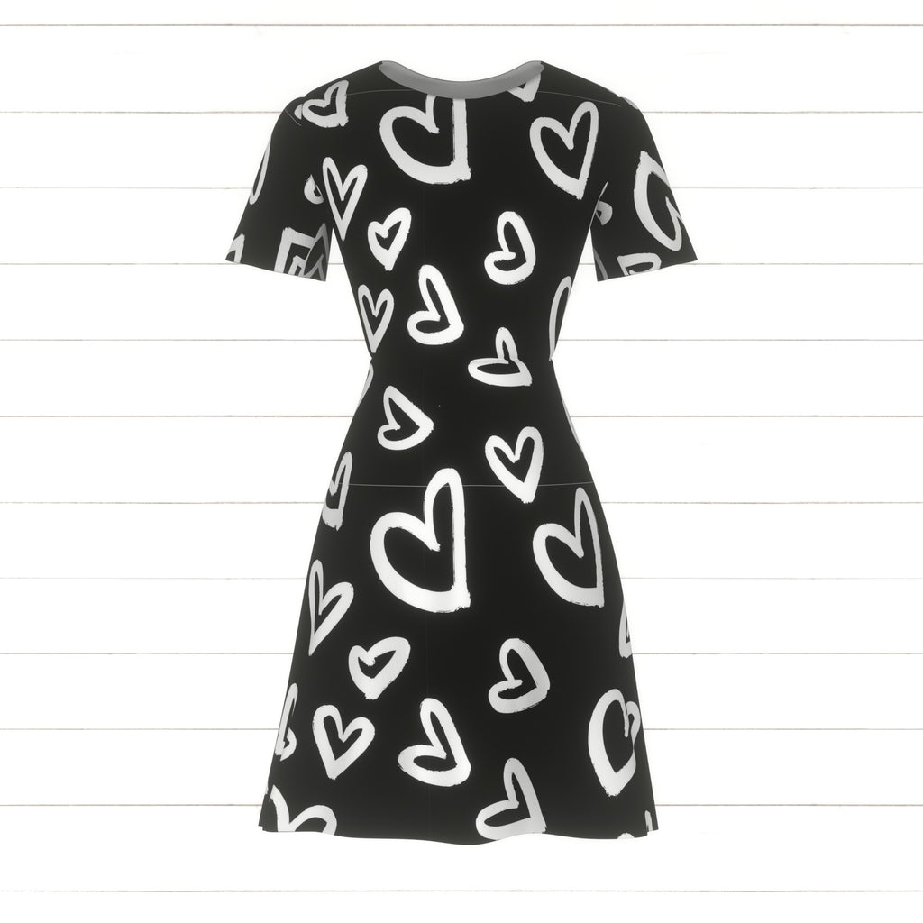 black dress with white hearts on Fabric, Raspberry Creek Fabrics black strapless dress hoco Black Base + Multi LATEFALLRESHOOTS24 Size:12 (Preorder: Ships between 8/24-9/4)