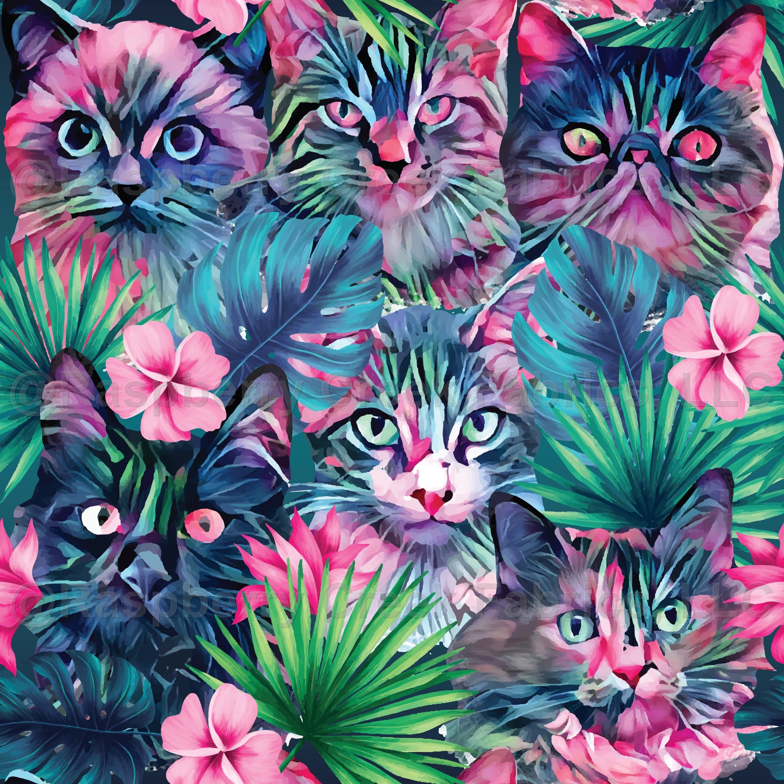 Summer floral cats by pakantahandmade Fabric, Raspberry Creek Fabrics, watermarked