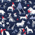 Origami Christmas doggie friends // oxford navy blue linen texture background and dog breeds with red and indigo blue Santa hats stars Holiday socks trees and mountains Image