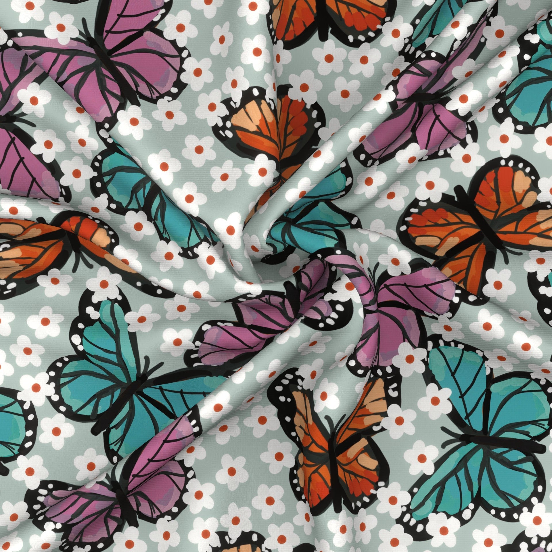 Daisy Butterfly Fabric, Raspberry Creek Fabrics