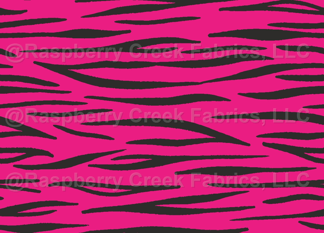 Far Out Tiger Hot Pink Fabric, Raspberry Creek Fabrics, watermarked