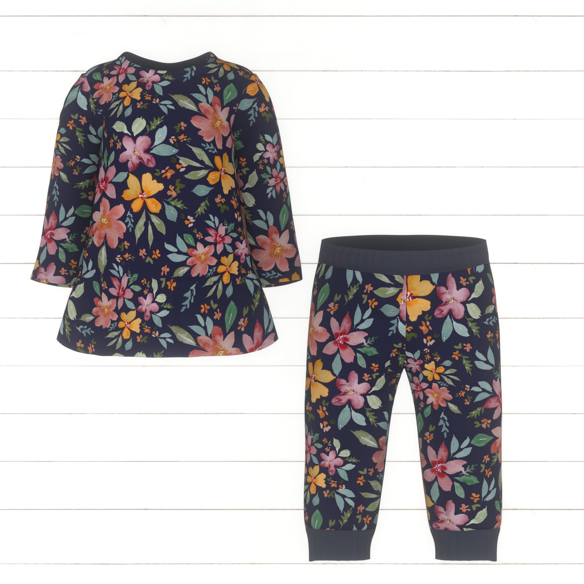 Juno Collection - Secret Garden - Navy - watercolor floral Fabric, Raspberry Creek Fabrics