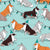 Origami Christmas Collie friends // aqua background white orange & brown paper and cardboard dogs turquoise green ornaments Image