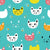 Happy smiley cats, cute cat faces, hand drawn cat face Image