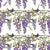 Flowers Collection:  Watercolor wisteria floral on a trellis in purple, lavender, violet, green and dragonflies in pink and green with a white background. Image