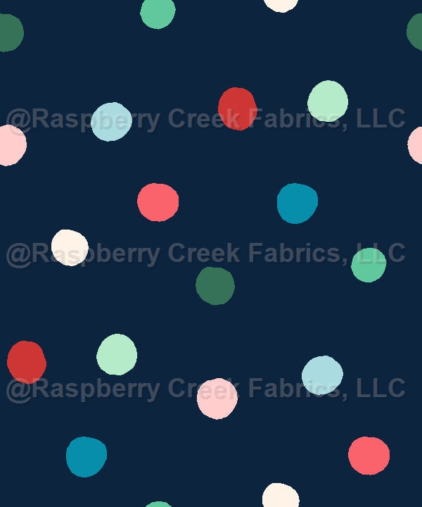 All I Want for Christmas Dot Multi Navy Fabric, Raspberry Creek Fabrics, watermarked