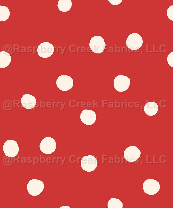 All I Want For Christmas Dot Red Fabric, Raspberry Creek Fabrics, watermarked