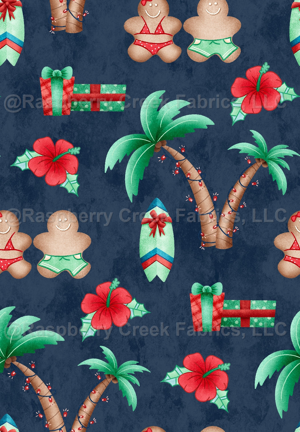 All I Want For Christmas Island Navy Fabric, Raspberry Creek Fabrics, watermarked