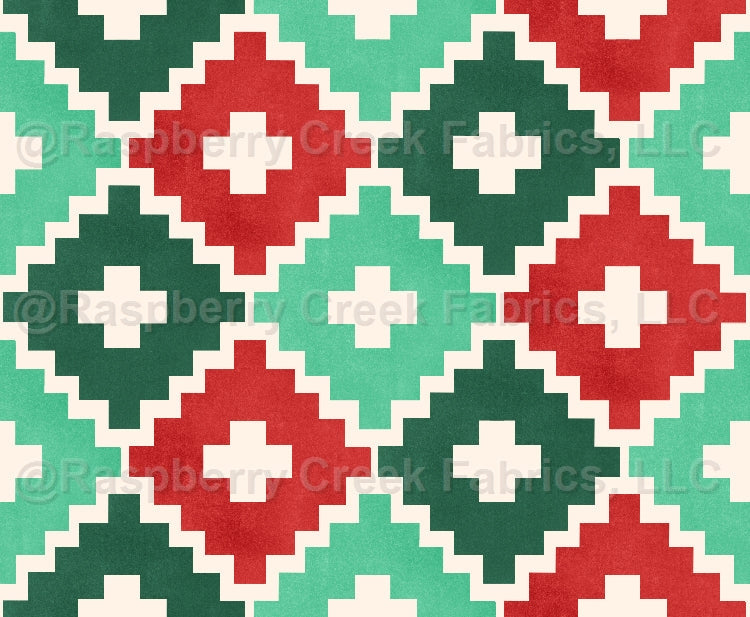 All I Want For Christmas Western Geo Green Fabric, Raspberry Creek Fabrics, watermarked