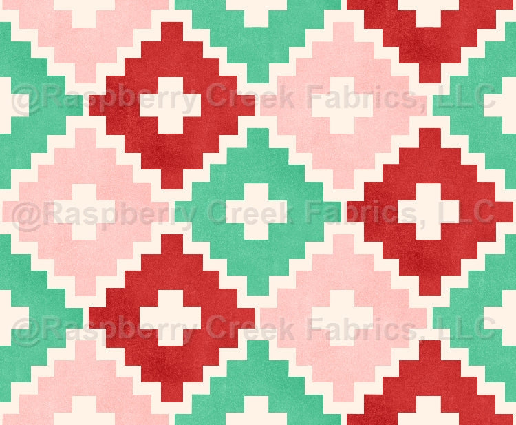 All I Want For Christmas Western Geo Pink Fabric, Raspberry Creek Fabrics, watermarked