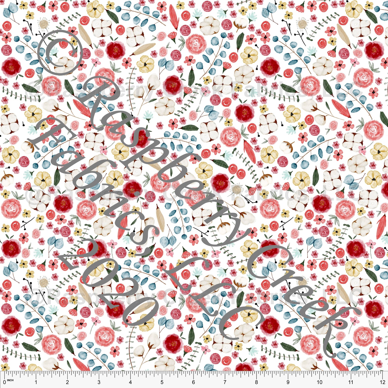Red Salmon Dusty Blue and Pale Yellow Petite Floral Print Ponte De Roma Knit Fabric, By Bri Powell for CLUB Fabrics