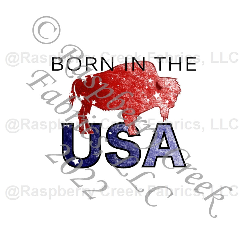 Ombre Red and Navy Textured Born In The USA Buffalo Panel, American Animals by Elise Peterson for CLUB Fabrics