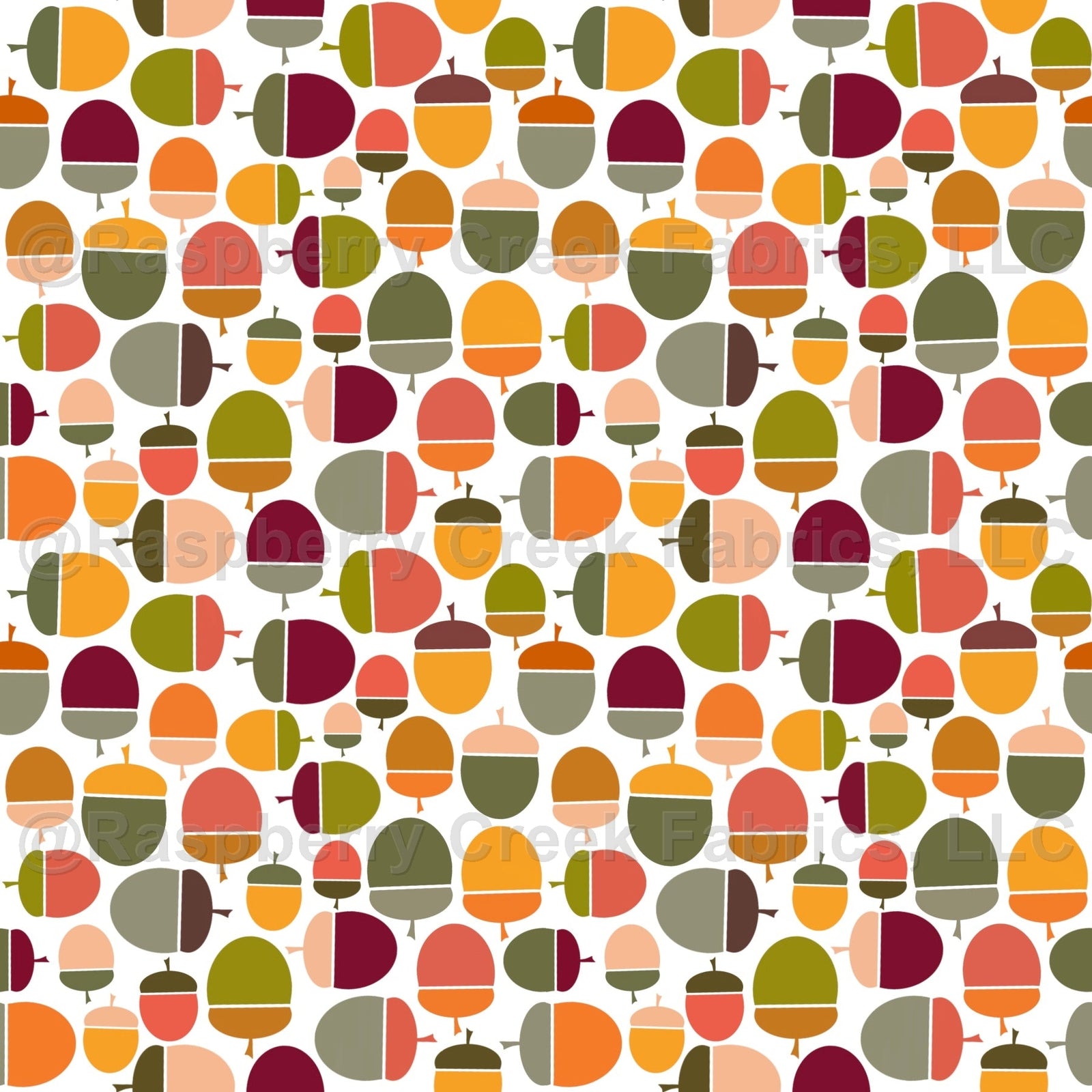 Autumn Acorns on White Fabric and Wallpaper Print by Lisa Wornham Designs, Autumn Collection