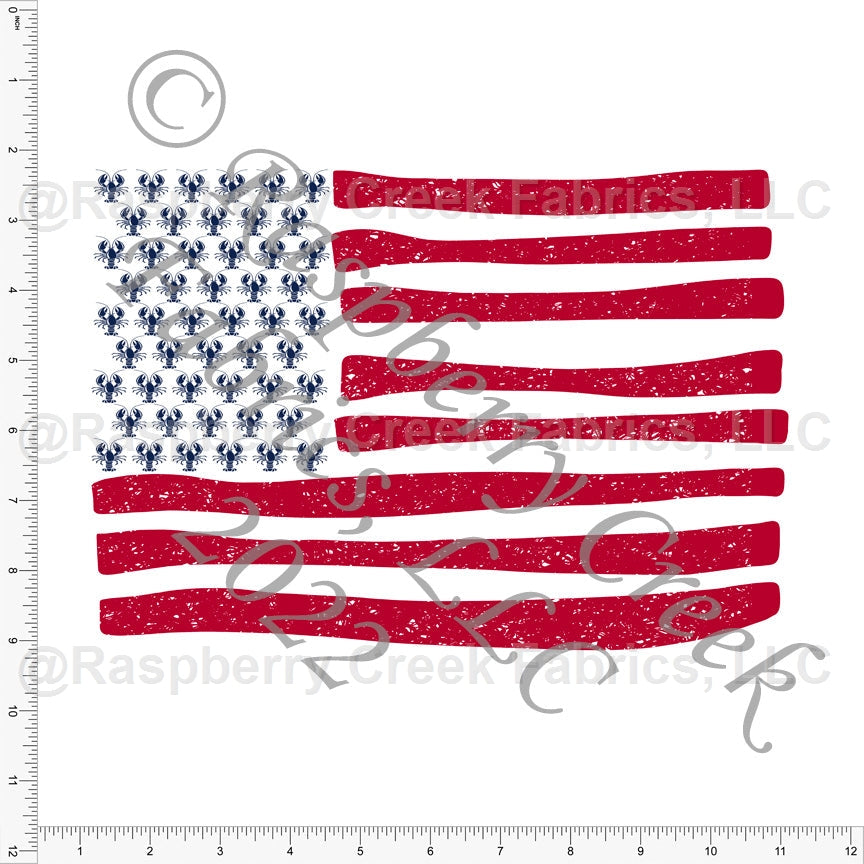Navy Blue and Red Lobster Flag Panel, Americana by Brittney Laidlaw for Club Fabrics Fabric, Raspberry Creek Fabrics, watermarked