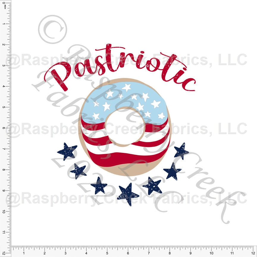 Red Light Blue and Navy Donut Pastriotic Panel, Americana by Brittney Laidlaw for Club Fabrics Fabric, Raspberry Creek Fabrics, watermarked