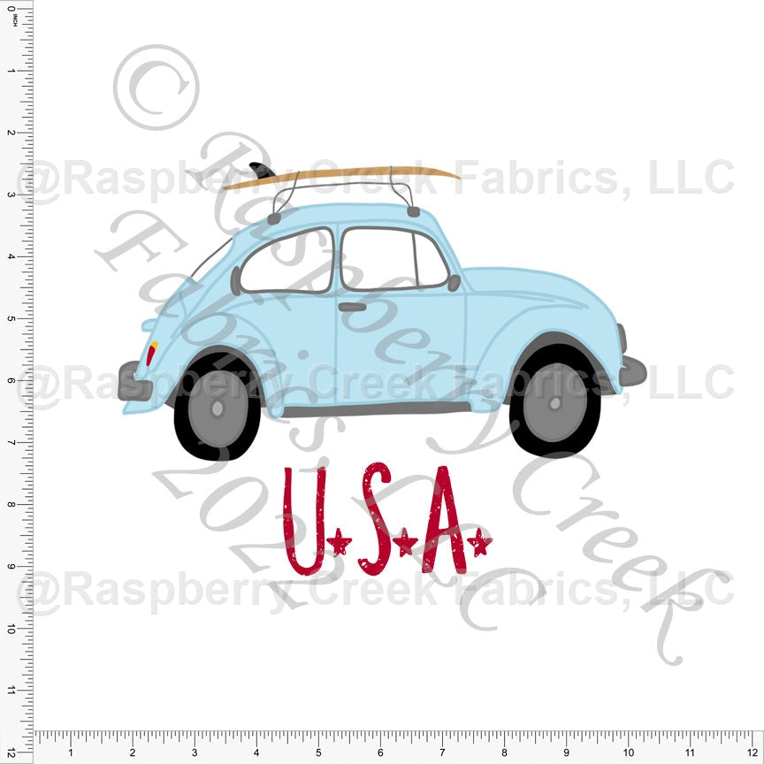 Light Blue and Red USA Car Panel, Americana by Brittney Laidlaw for Club Fabrics Fabric, Raspberry Creek Fabrics, watermarked
