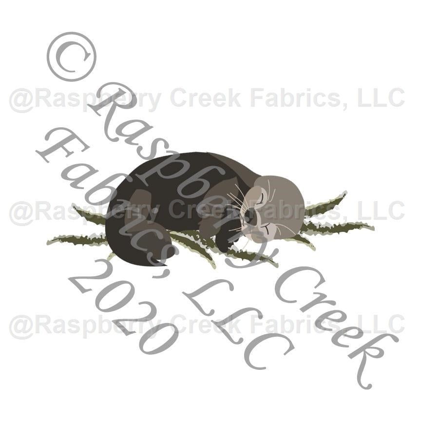 Tonal Olive Grey and Brown Baby Otter Panel, Baby Animals by Elise Peterson for Club Fabrics Fabric, Raspberry Creek Fabrics, watermarked