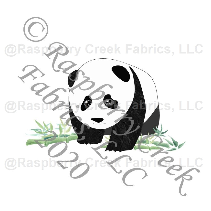 Sage Black and White Bamboo Panda Panel, Baby Animals by Elise Peterson for Club Fabrics Fabric, Raspberry Creek Fabrics, watermarked