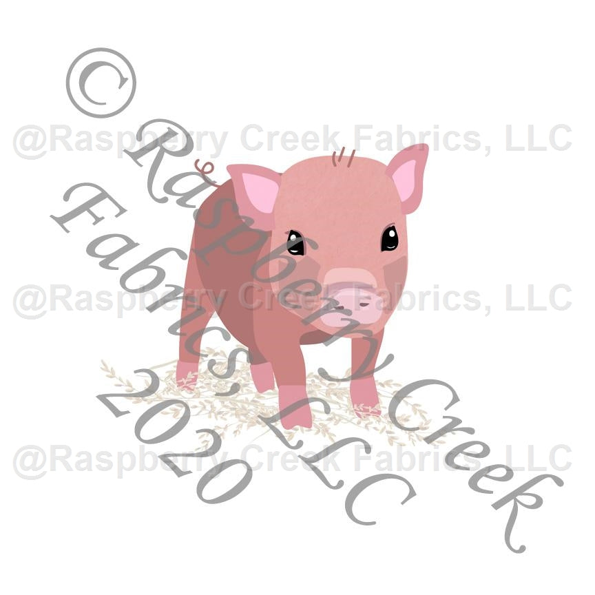 Tonal Pink and Mauve Baby Pig Panel, Baby Animals by Elise Peterson for Club Fabrics Fabric, Raspberry Creek Fabrics, watermarked