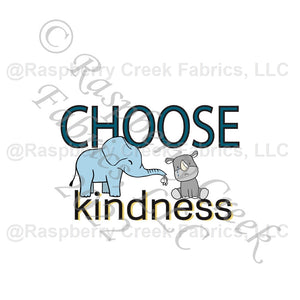 Light Blue Teal Grey and Black Choose Kindness Panel, Back to School By Elise Peterson for Club Fabrics Fabric, Raspberry Creek Fabrics, watermarked
