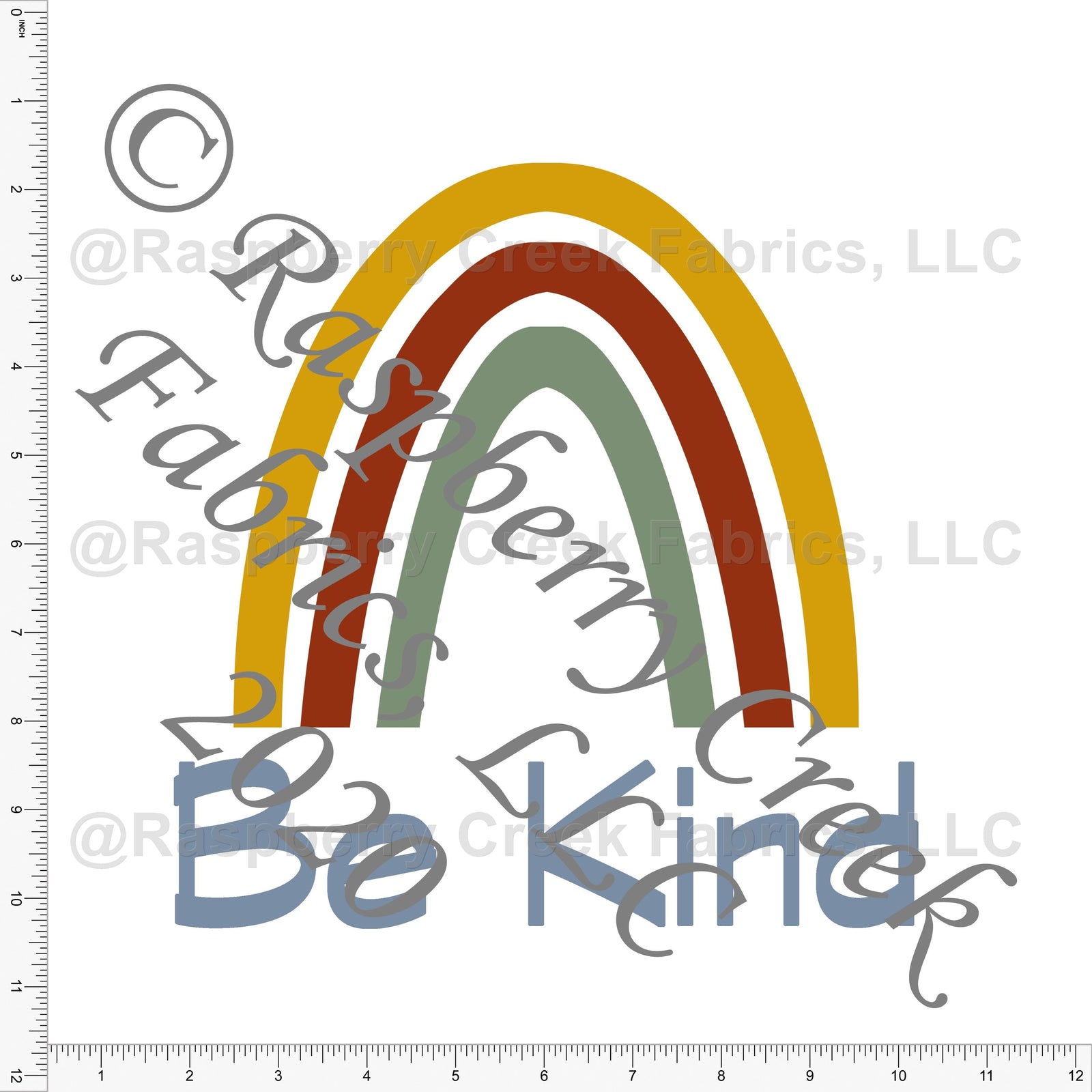 Sage Dusty Blue Rust and Mustard Be Kind Rainbow Panel, Be Kind for Club Fabrics Fabric, Raspberry Creek Fabrics, watermarked