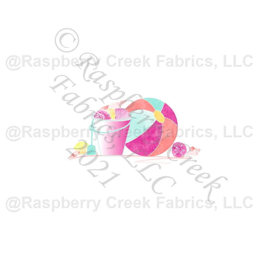 Fuchsia Mint Yellow and Light Pink Beach Day Panel, Beach Day by Elise Peterson for Club Fabrics Fabric, Raspberry Creek Fabrics, watermarked