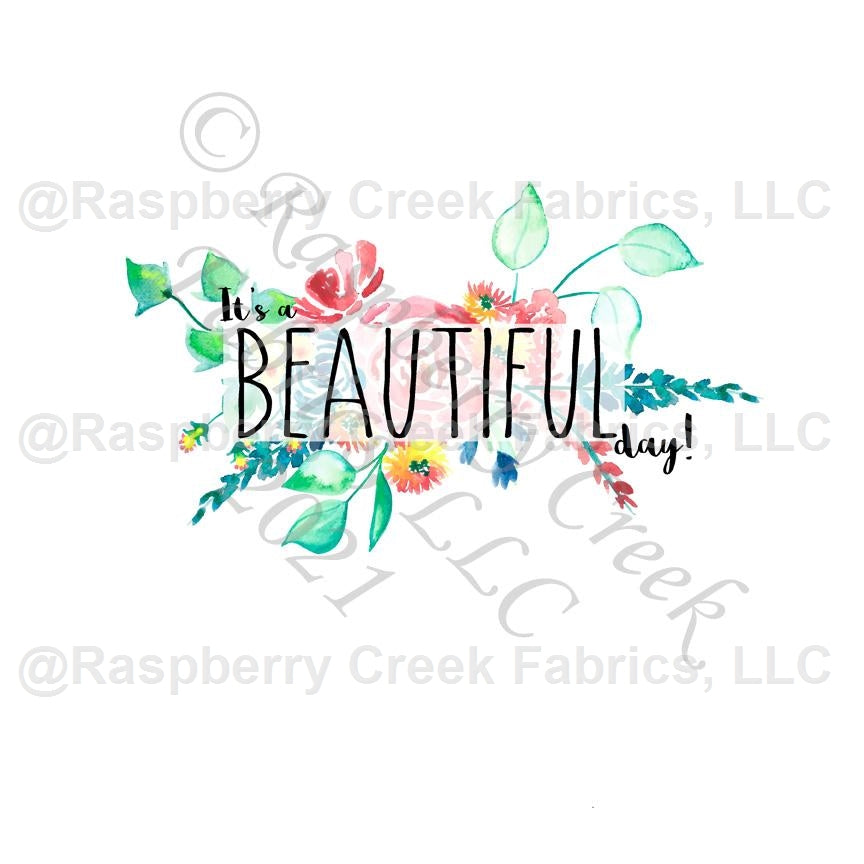 Red Royal Blue Yellow and Green It's a Beautiful Day Panel, Summer Florals by Elise Peterson for Club Fabrics Fabric, Raspberry Creek Fabrics, watermarked