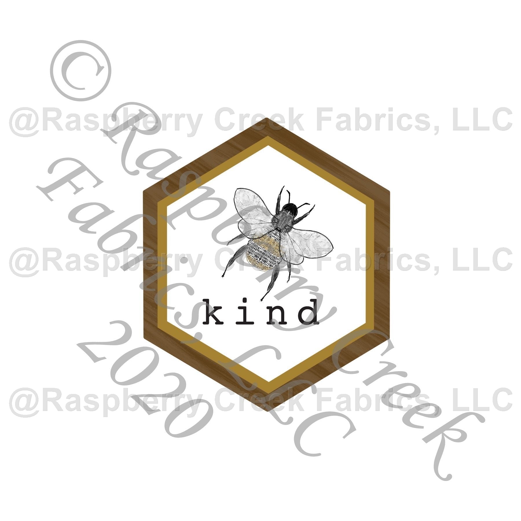 Tonal Mustard Gold Grey and Brown Bee Kind Panel, Save The Bees by Kelsey Shaw for Club Fabrics Fabric, Raspberry Creek Fabrics, watermarked