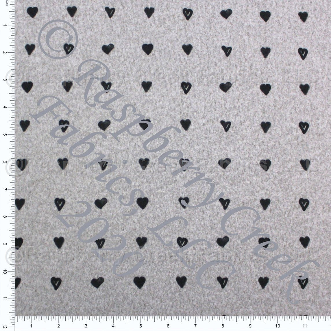 Black and Heathered Grey Hand Drawn Heart Brushed Heathered Hacci Sweater Knit Fabric, CLUB Fabrics Fabric, Raspberry Creek Fabrics, watermarked