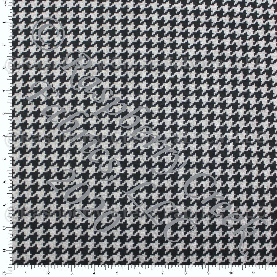 Black and Heathered Grey Houndstooth Brushed Heathered Hacci Sweater Knit Fabric, CLUB Fabrics Fabric, Raspberry Creek Fabrics, watermarked
