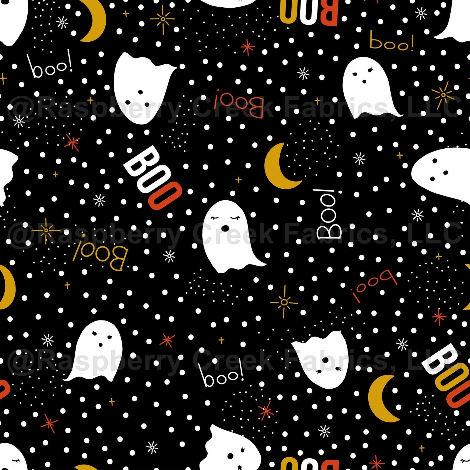 Black Rust Mustard and White Polka Dot Ghost Double Brushed Poly Knit Fabric, By Kimberly Henrie Fabric, Raspberry Creek Fabrics, watermarked