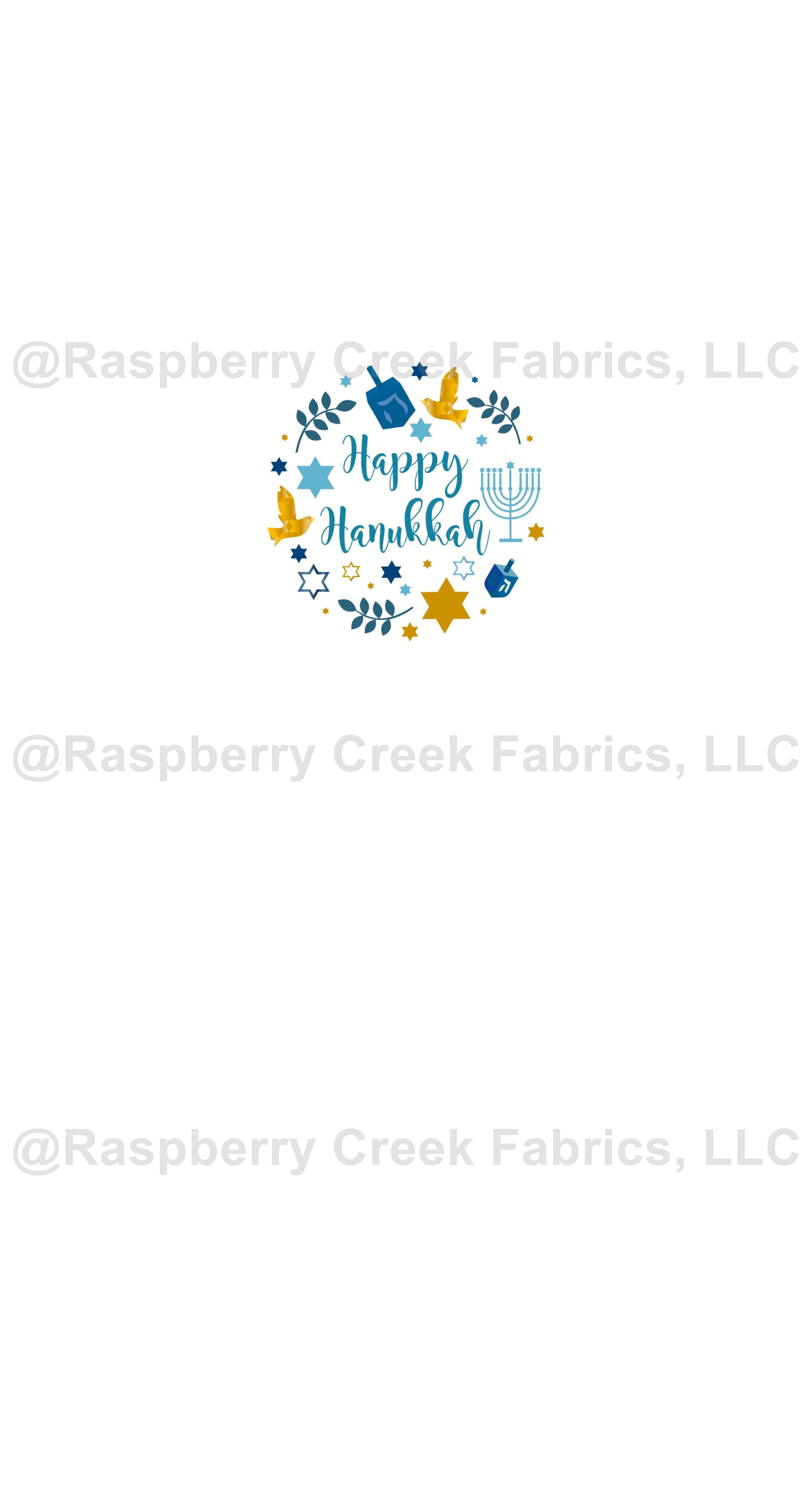 Happy Hanukkah Panel Fabric, Raspberry Creek Fabrics, watermarked