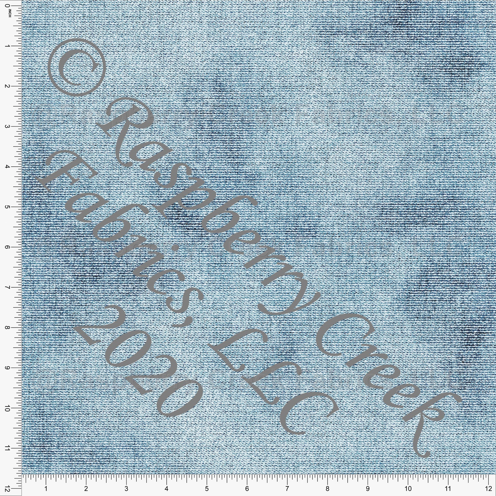 Light Indigo Bleached Look Faux Denim Print Ponte De Roma Knit Fabric, By Tonya Knowlden for CLUB Fabrics Fabric, Raspberry Creek Fabrics, watermarked