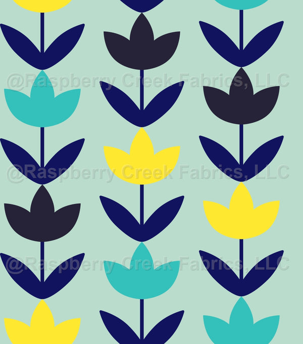 Navy Teal And Yellow Flowers Raspberry Creek Fabrics