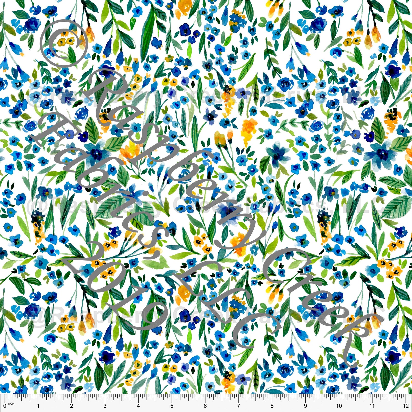 Blue Yellow and Green Petite Ditsy Floral Print Rayon Challis, CLUB Fabrics Fabric, Raspberry Creek Fabrics, watermarked