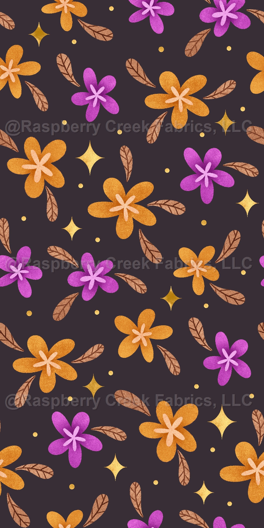 Booojee Floral Black Fabric, Raspberry Creek Fabrics, watermarked