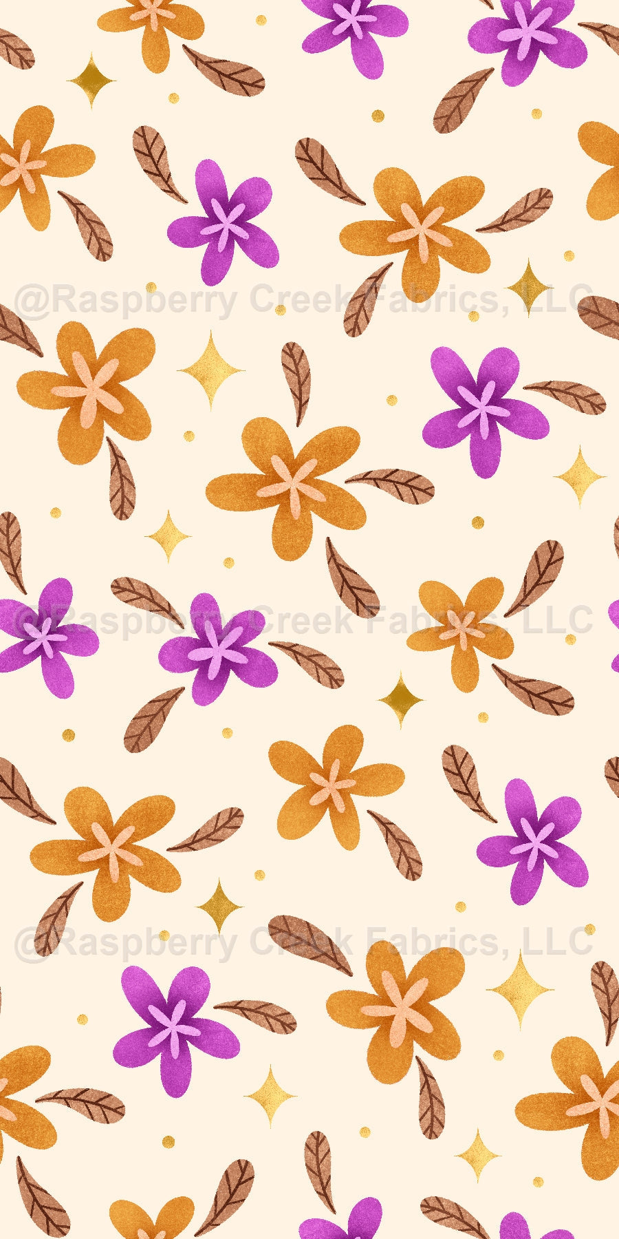 Booojee Floral Cream Fabric, Raspberry Creek Fabrics, watermarked