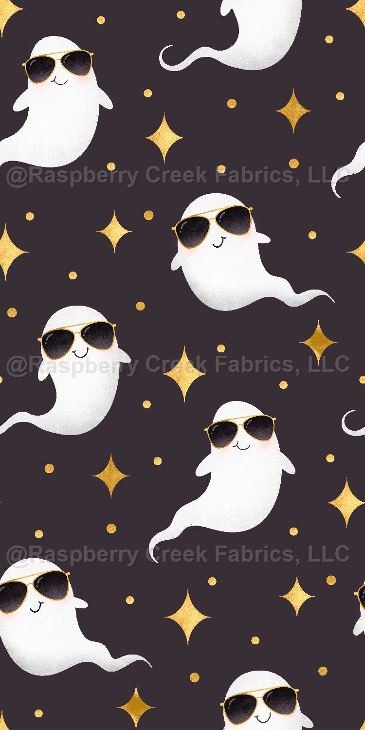 Booojee Ghosts Black Fabric, Raspberry Creek Fabrics, watermarked