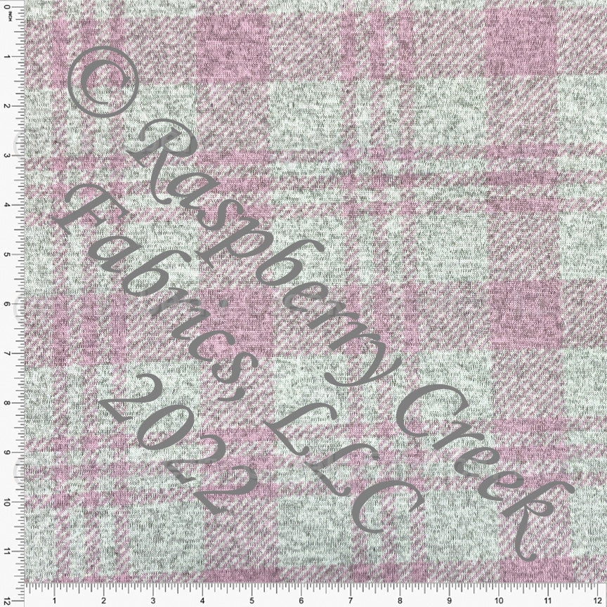 Tonal Bright Pink and Grey Plaid Brushed Heathered Hacci Sweater Knit Fabric, CLUB Fabrics Fabric, Raspberry Creek Fabrics, watermarked