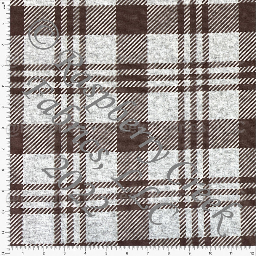 Tonal Dark Brown and Grey Plaid Brushed Heathered Hacci Sweater Knit Fabric, CLUB Fabrics Fabric, Raspberry Creek Fabrics, watermarked