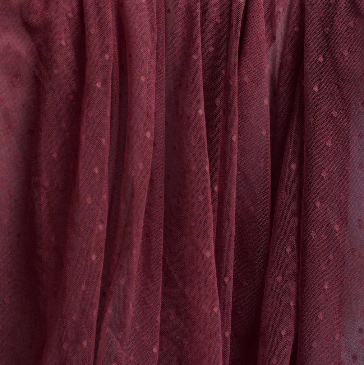 Burgundy Nylon Polka Dot Stretch Mesh Fabric, Raspberry Creek Fabrics, watermarked, restored