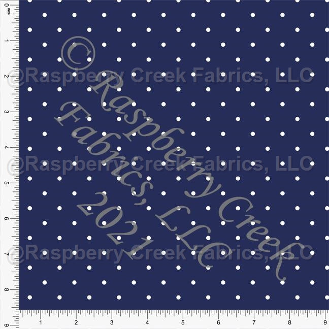 Navy and White Pin Polka Dot Print, Cotton Basics for Club Fabrics Fabric, Raspberry Creek Fabrics, watermarked