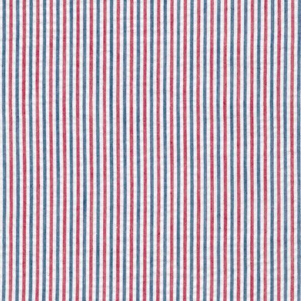 Red White and Navy Blue Pin Stripe Seersucker, Robert Kaufman Seersucker Collection Fabric, Raspberry Creek Fabrics