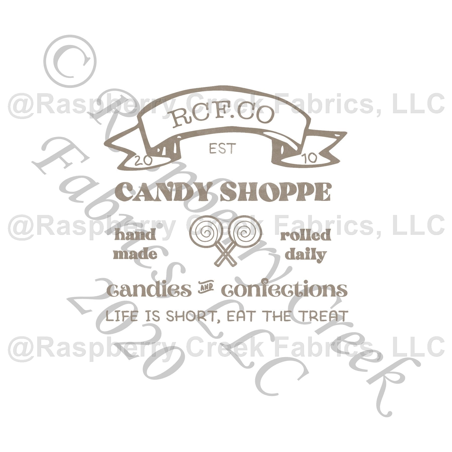 Vintage Grey RCF Candy Shoppe Panel, Candy Shoppe By Bri Powell for Club Fabrics Fabric, Raspberry Creek Fabrics, watermarked